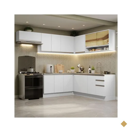 Armário de Cozinha Completa de Canto 469cm Branco Glamy Madesa 01