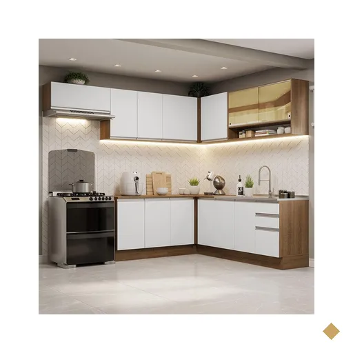 Armário de Cozinha Completa de Canto 469cm Rustic/Branco Glamy Madesa 01