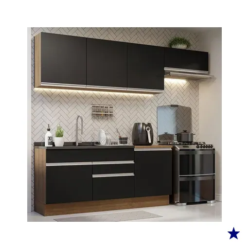 Armário de Cozinha Completa 260cm Rustic/Preto Glamy Madesa 03