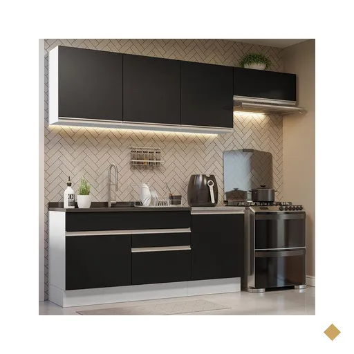Armário de Cozinha Completa 260cm Branco/Preto Glamy Madesa 03