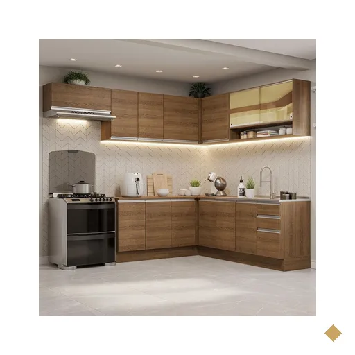 Armário de Cozinha Completa de Canto 469cm Rustic Glamy Madesa 01