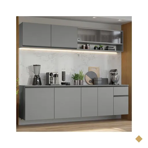 Armário de Cozinha Completa Suspenso 240cm Cinza Nice Madesa 04
