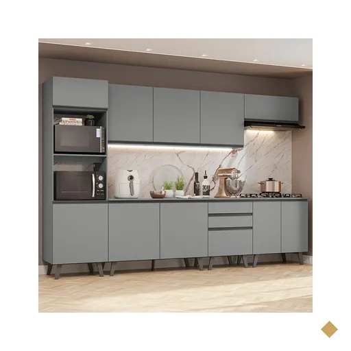 Armário de Cozinha Completa 320cm Cinza Nice Madesa 06