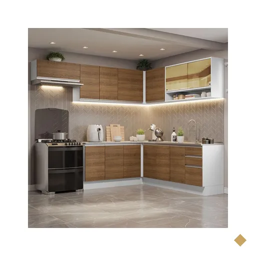 Armário de Cozinha Completa de Canto 469cm Branco/Rustic Glamy Madesa 01