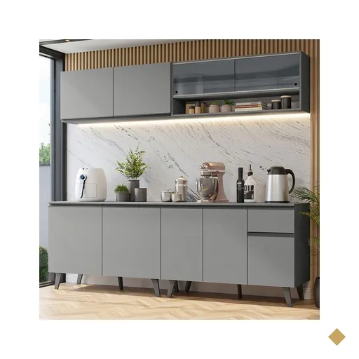 Armário de Cozinha Completa 240cm Cinza Nice Madesa 03