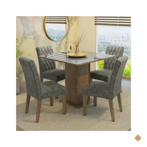 Conjunto Sala de Jantar Mesa Tampo de Vidro 4 Cadeiras Rustic/Cinza/Silver…
