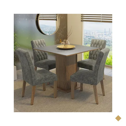Conjunto Sala de Jantar Mesa Tampo de Madeira 4 Cadeiras Rustic/Cinza/Silver…