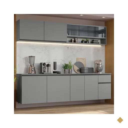 Armário de Cozinha Completa Suspenso 240cm Cinza Nice Madesa 05