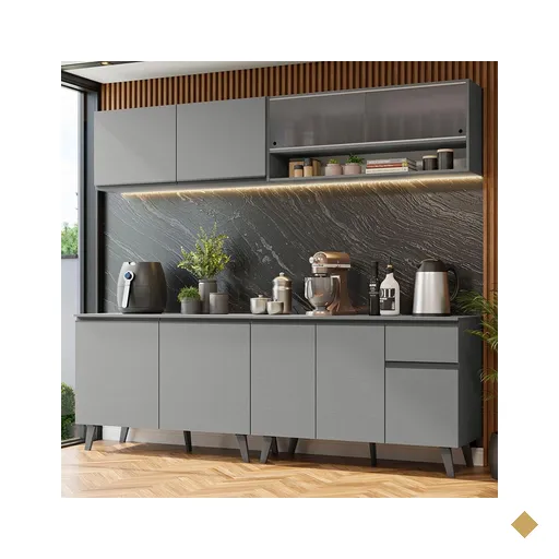 Armário de Cozinha Completa 240cm Cinza Nice Madesa 02