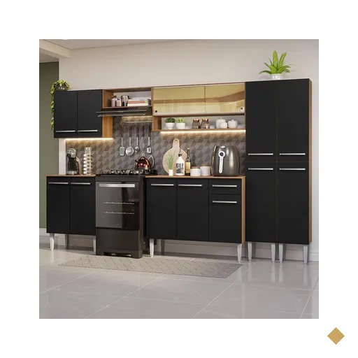 Armário de Cozinha Completa 293cm Rustic/Preto Emilly Madesa 03
