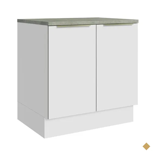 Balcão 80 cm 2 Portas Branco/Branco Veludo Lux Madesa