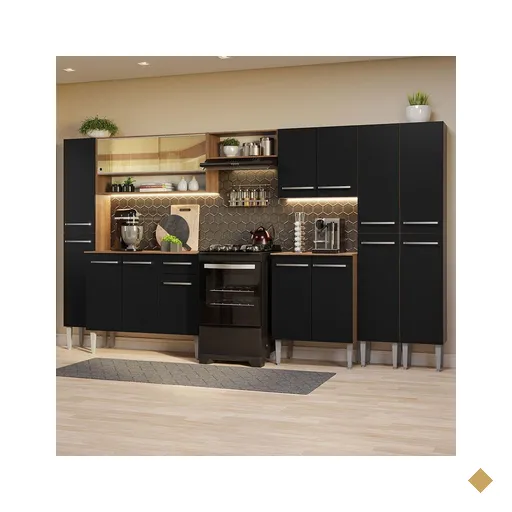 Armário de Cozinha Completa 325cm Rustic/Preto Emilly Madesa 05