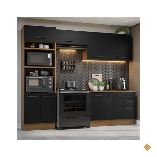 Armário de  Cozinha Completa 270cm Rustic/Preto Agata Madesa 07