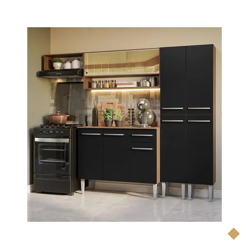 Armário de Cozinha Completa 229cm Rustic/Preto Emilly Madesa 07