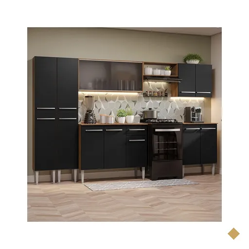 Armário de Cozinha Completa 293cm Rustic/Preto Emilly Madesa 04