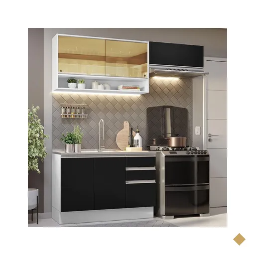 Armário de Cozinha Compacta 200cm Branco/Preto Glamy Madesa 08