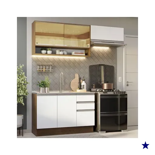 Armário de Cozinha Compacta 200cm Rustic/Branco Glamy Madesa 08