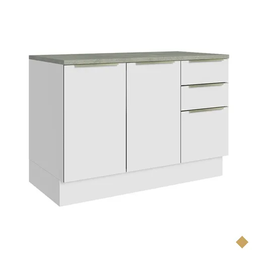 Balcão de Pia 120 cm 2 Portas 3 Gavetas Branco/Branco Veludo Lux Madesa