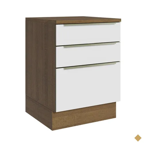 Balcão 60 cm 3 Gavetas Rustic/Branco Veludo Lux Madesa