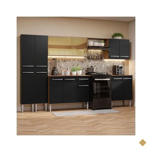 Armário de Cozinha Completa 293cm Rustic/Preto Emilly Madesa 05