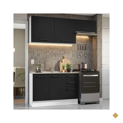 Armário de  Cozinha Compacta 180cm Branco/Preto Agata Madesa 09