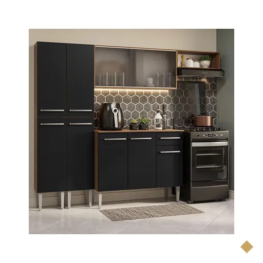 Armário de Cozinha Completa 229cm Rustic/Preto Emilly Madesa 08