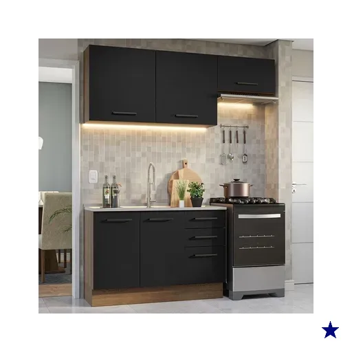 Armário de Cozinha Compacta 180cm Rustic/Preto Agata Madesa 09
