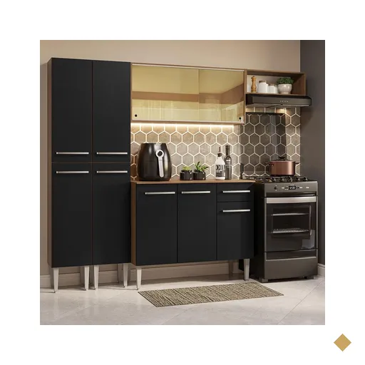 Armário de Cozinha Completa 229cm Rustic/Preto Emilly Madesa 09