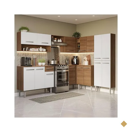 Armário de Cozinha Completa de Canto 417cm Rustic/Branco Emilly Madesa 02