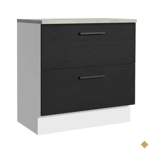 Balcão Armário de Cozinha 80 cm 2 Gavetas Branco/Preto Agata Madesa