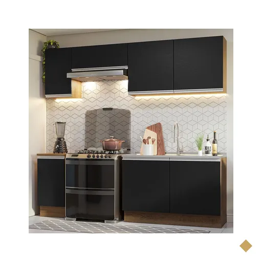 Armário de Cozinha Completa 240cm Rustic/Preto Glamy Madesa 10