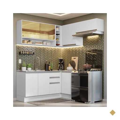 Armário de Cozinha Completa de Canto 349cm Branco Glamy Madesa 06