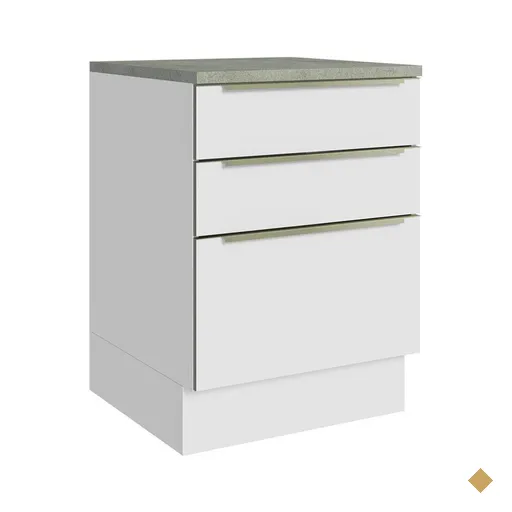 Balcão 60 cm 3 Gavetas Branco/Branco Veludo Lux Madesa