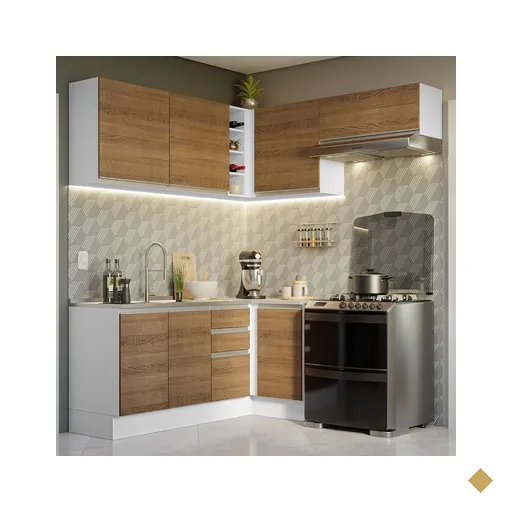 Armário de Cozinha Completa de Canto 349cm Branco/Rustic Glamy Madesa 07