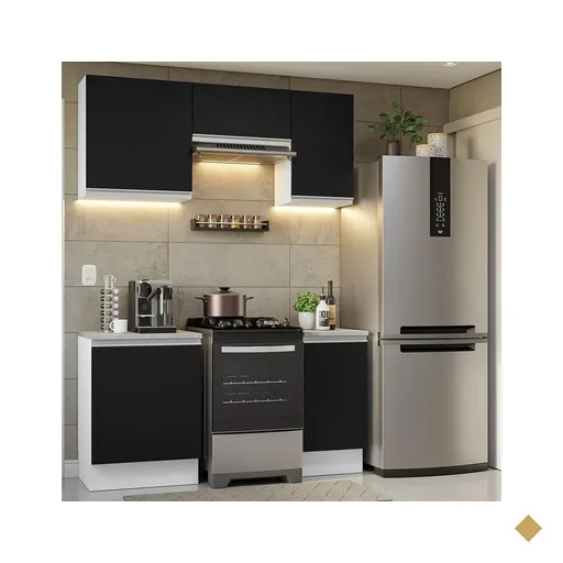 Armário de Cozinha Completa 160cm Branco/Preto Glamy Madesa 07