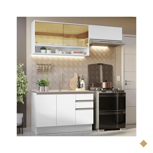 Armário de Cozinha Compacta 200cm Branco Glamy Madesa 08