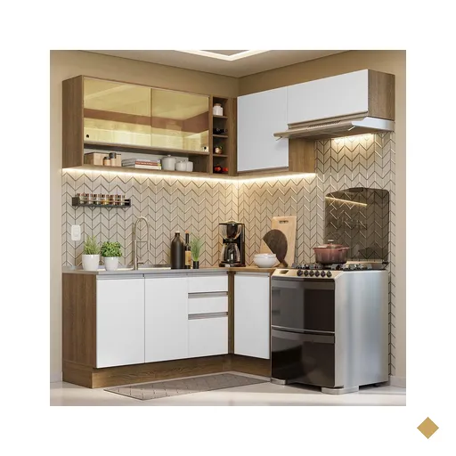 Armário de Cozinha Completa de Canto 349cm Rustic/Branco Glamy Madesa 06