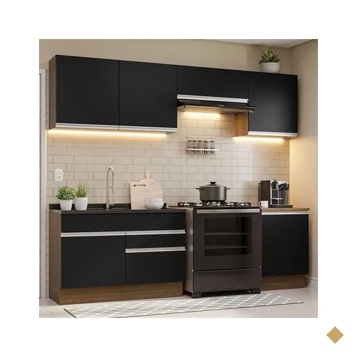 Armário de Cozinha Completa 260cm Rustic/Preto Glamy Madesa 04