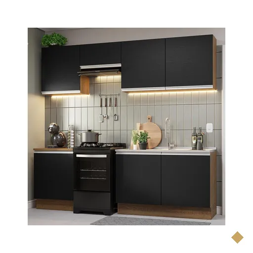 Armário de Cozinha Completa 240cm Rustic/Preto Glamy Madesa 09