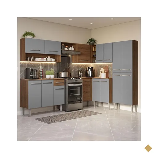 Armário de Cozinha Completa de Canto 417cm Cinza/Rustic Emilly Madesa 02