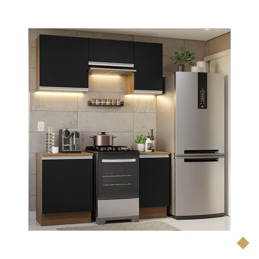 Armário de Cozinha Completa 160cm Rustic/Preto Glamy Madesa 07