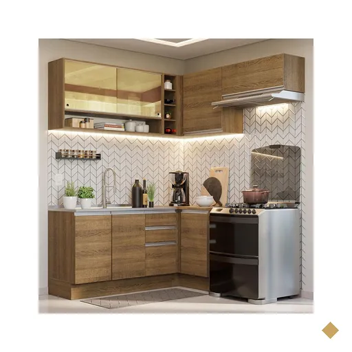 Armário de Cozinha Completa de Canto 349cm Rustic Glamy Madesa 06