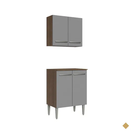 Kit com Armário Aéreo e Balcão 64cm Rustic/Cinza Emilly Madesa