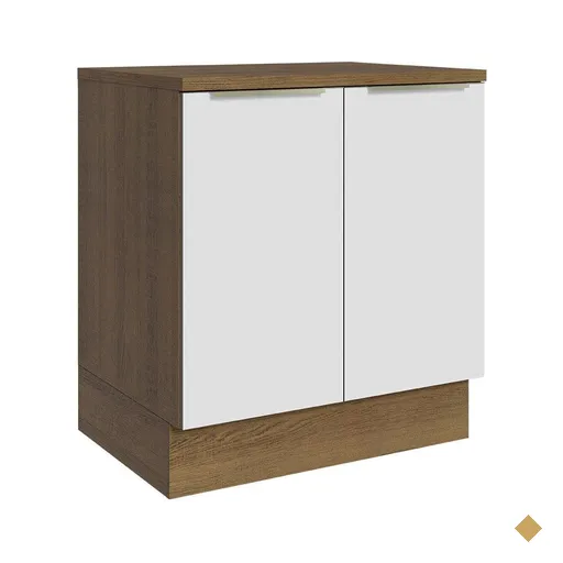 Balcão Madesa Lux 70 cm 2 Portas - Rustic/Branco Veludo (Com Tampo)