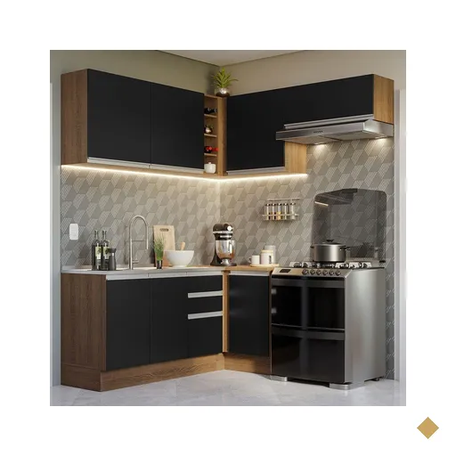 Armário de Cozinha Completa de Canto 349cm Rustic/Preto Glamy Madesa 07