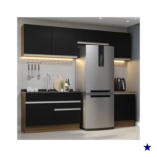 Armário de Cozinha Completa 260cm Rustic/Preto Glamy Madesa 05