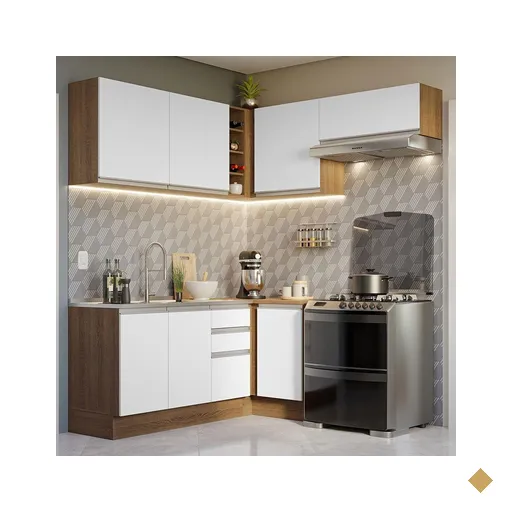 Armário de Cozinha Completa de Canto 349cm Rustic/Branco Glamy Madesa 07