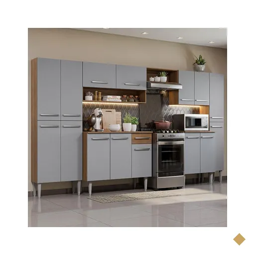Armário de Cozinha Completa 325cm Cinza/Rustic Emilly Joy Madesa 01