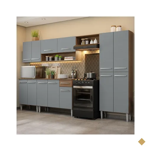 Armário de Cozinha Completa 293cm Rustic/Cinza Emilly Madesa 01