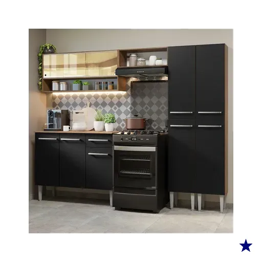 Armário de Cozinha Completa 229cm Rustic/Preto Emilly Madesa 04